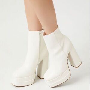 New Forever 21 Cream Faux Leather Stacked Platform Booties